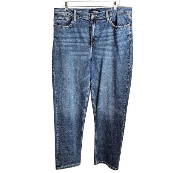 Women's CALVIN KLEIN Straight Leg Jeans Pants MEDIUM WASH BLUE size 16 High Rise - Picture 1 of 7